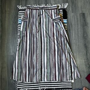 Black and White A-Line Maxi Skirt with Tie Front